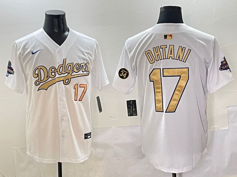 Men Los Angeles Dodgers #17 Ohtani White Gold Game Nike 2025 MLB Jersey style 26